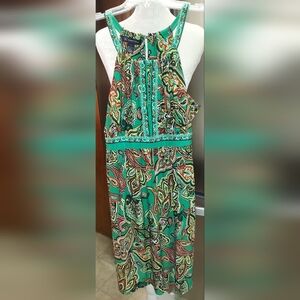 INC International Concepts Size L A-Line Dress Green Orange Paisley Sparkles
